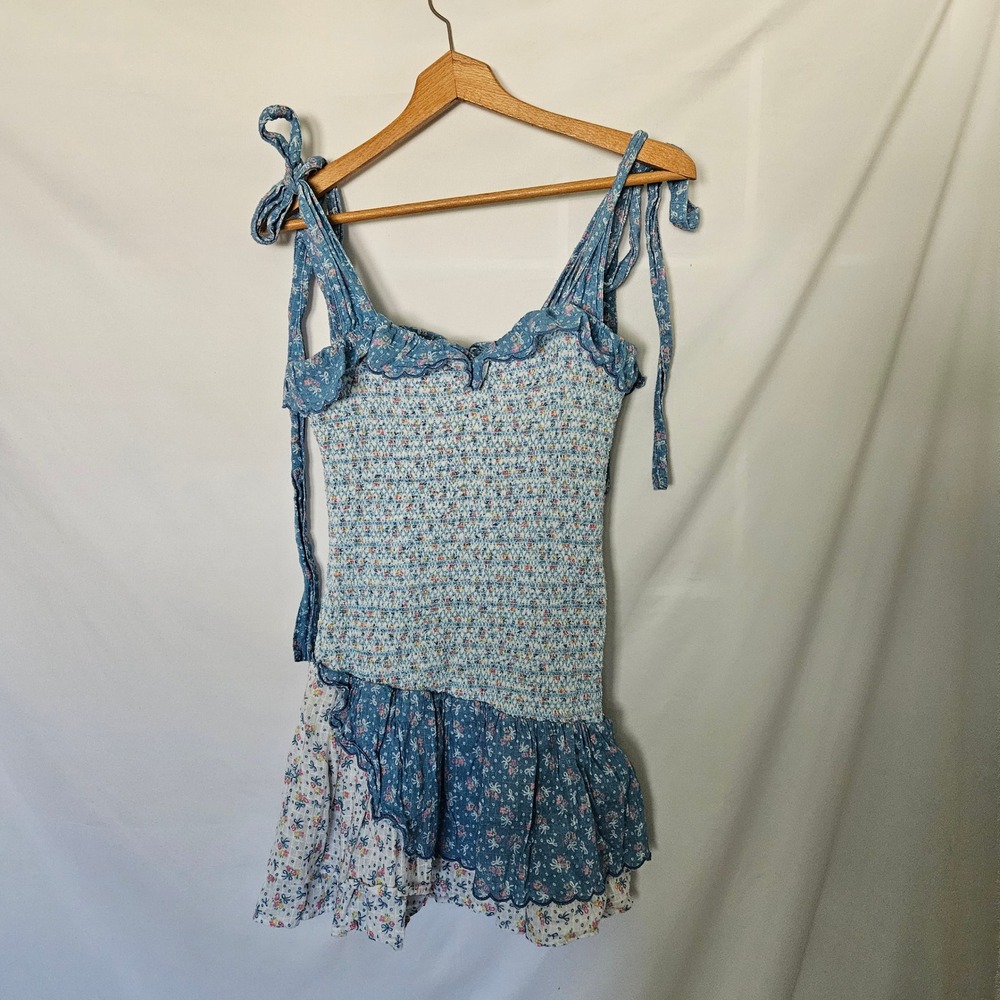 Love Shack Fancy Aya Cotton Ruched Bodycon Dress Vista Blue sz Small